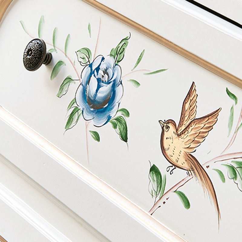 White French Country Wood Storage Chest with Drawers for Home