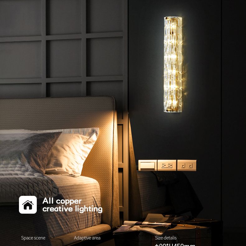 Brass Cylindrical Flush Mount Wall Sconce Postmodern LED Crystal Wall Light for Hallway