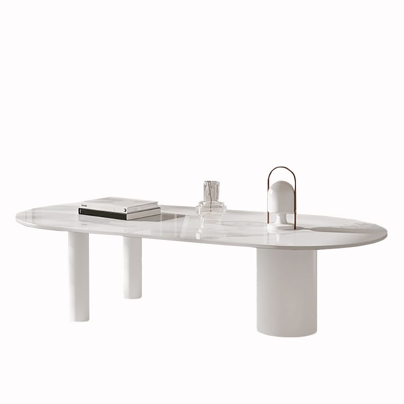 Modern Style White/Black Rock Slab Top Iron Craft Round Coffee Table