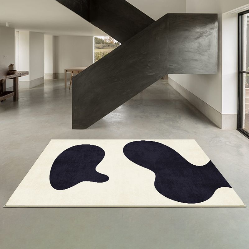 Black Living Room Area Carpet Color Block Polyester Area Rug Anti-Slip Easy Care Rug