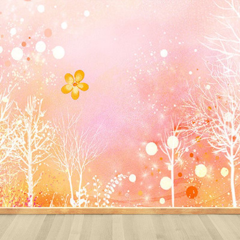 Giant Contemporary Wall Mural in Pastel Color Leafless Trees Wall Art, Custom Printed