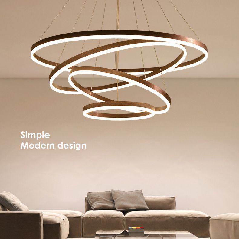 Coffee Orbicular Chandelier Light Fixture Minimalist Style LED Metal Pendant Light Fixture