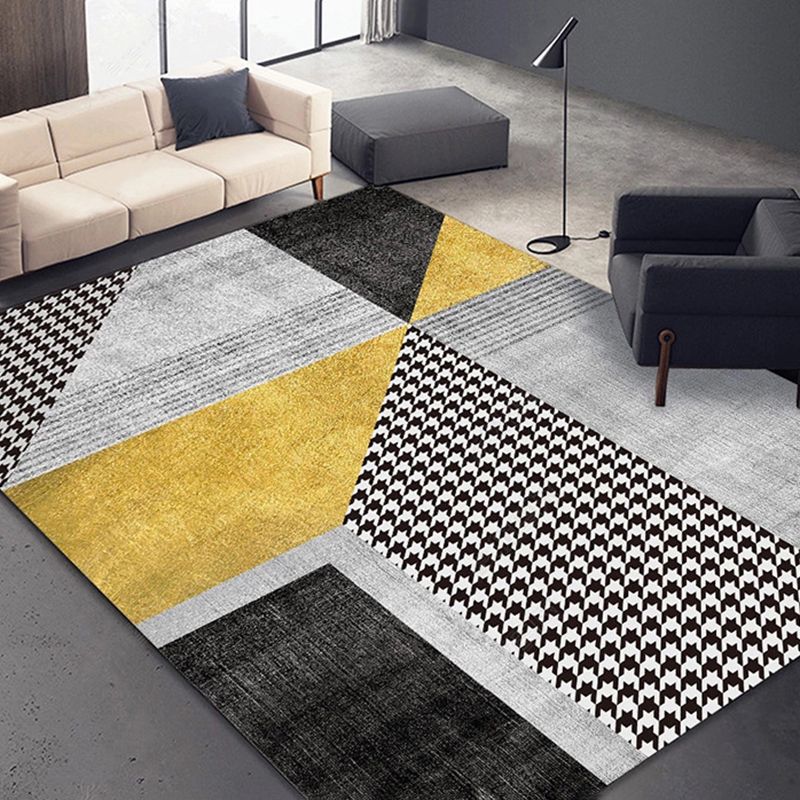 Modern Area Carpet Contrast Panel Polyester Area Rug Stain Resistant Area Carpet for Living Room