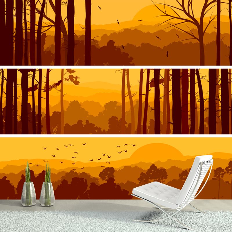 Nightfall Forest Wall Mural Decal Yellow Contemporary Wall Covering for Accent Wall