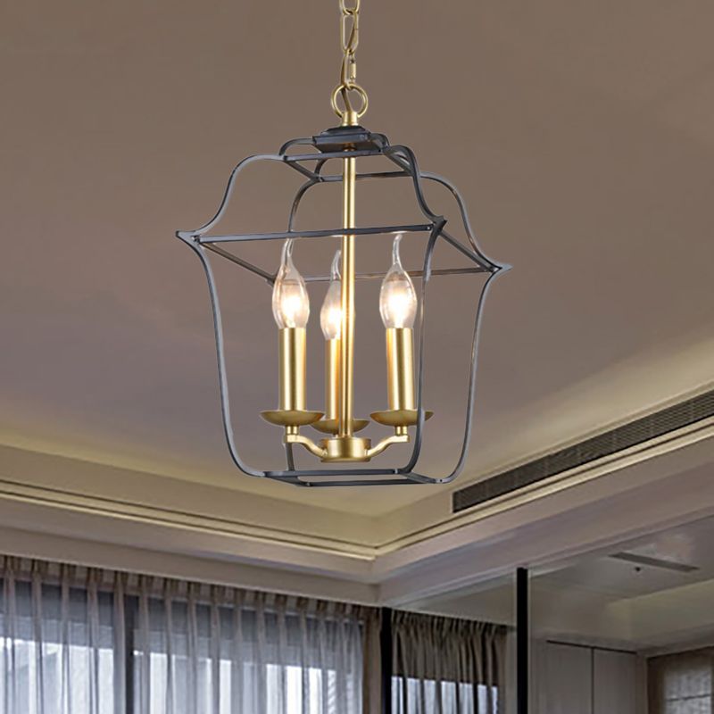 Metal Cage Shade Hanging Pendant Light Traditional Style 3/4 Heads Chandelier Lighting in Gold Finish