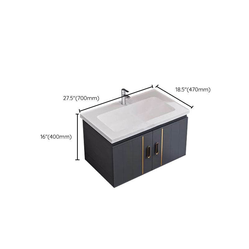 Glam Single Wall Mount Sink Vanity Gray Metal Base Rectangular Vanity Set