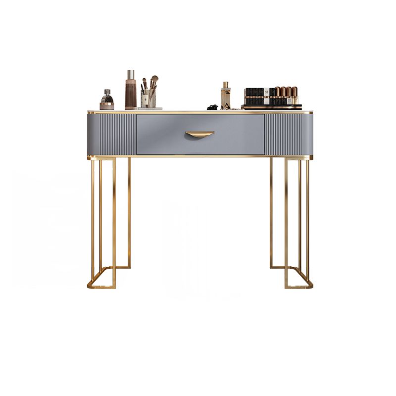 Solid Wood Drawers Vanity Set with Stone Top & Padded Stool in Grey