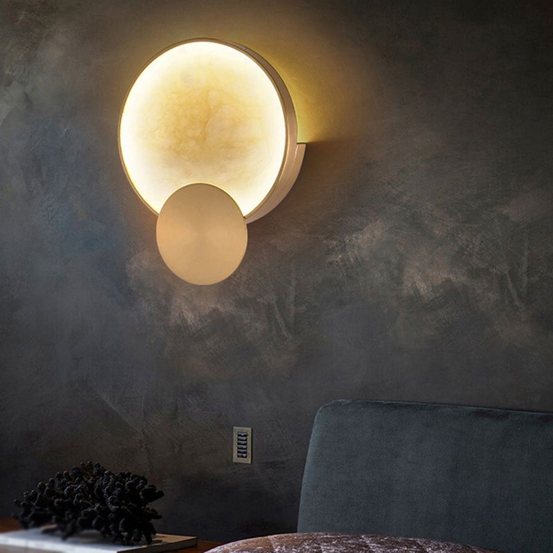 LED Round Wall Sconce Brass & Marble Post Modern Wall Light in Gold