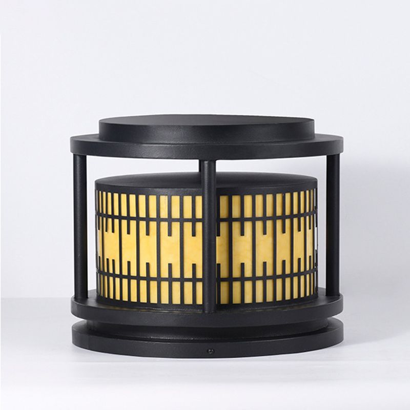 Modern Metal Solar Pillar Lamp Round Shape Outdoor Waterproof Light in Black