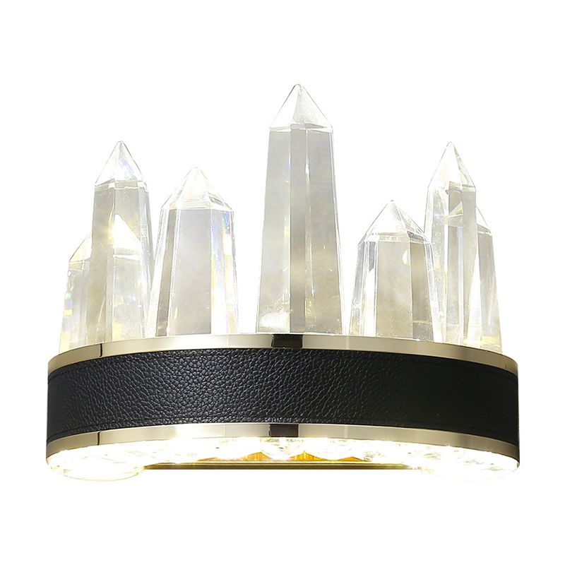 Ice Shape Wall Mount Lighting Contemporary Clear Cut Crystal Sitting Room LED Wall Light Sconce in Black