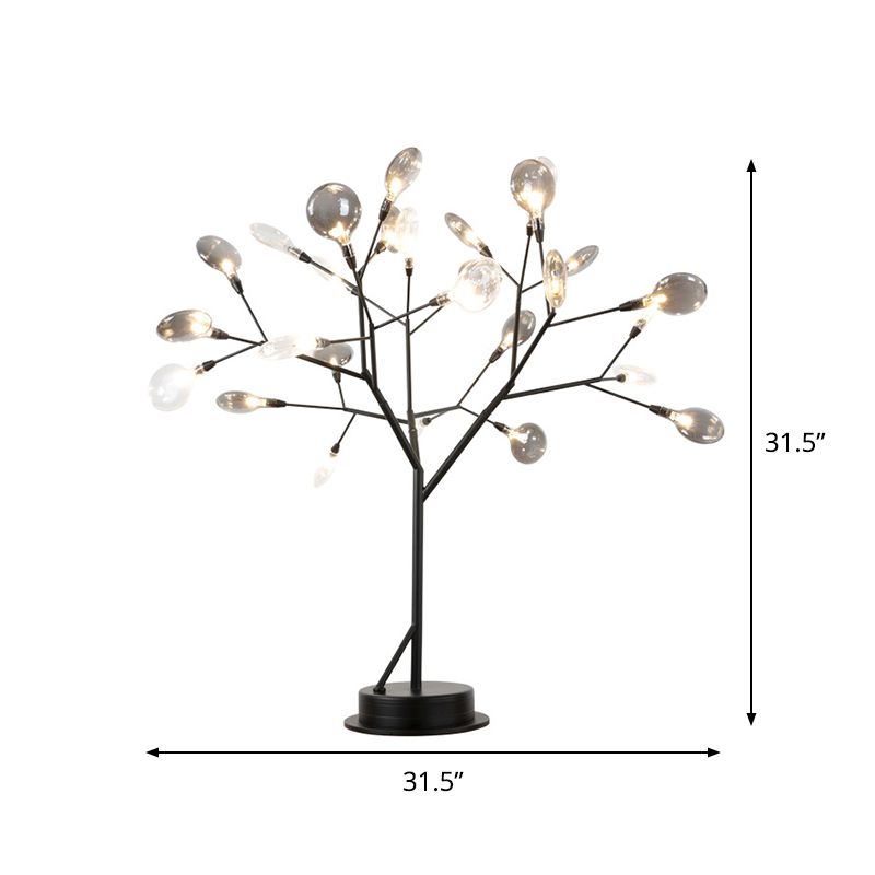 Lampada da tavolo con rami metallici Lampada da tavolo moderna a LED nera a 27 luci con paralume in vetro grigio fumo a foglia