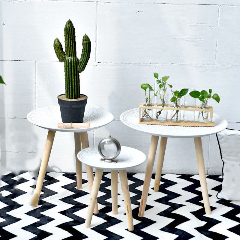 Modern White Wooden Coffee Table Round Coffee Table with Three Legs