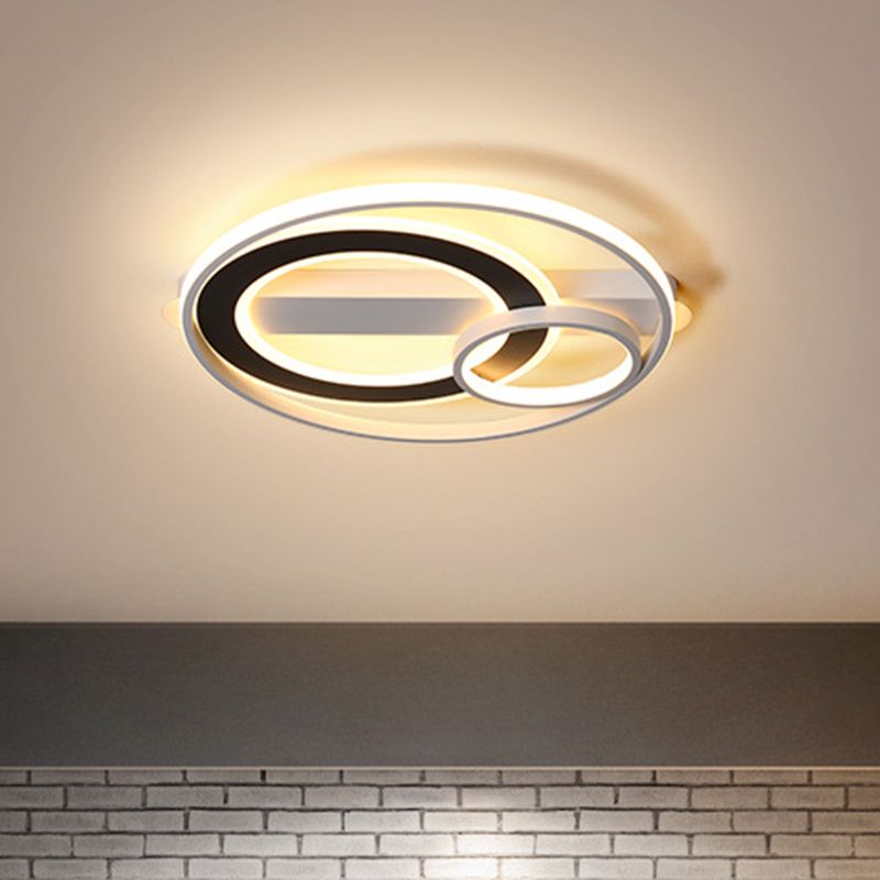 Halo Ring Metallic Deckenleuchte, moderne schwarz-weiße LED-Einbaubeleuchtung in warmem/weißem Licht, 15"/18"/21,5" W