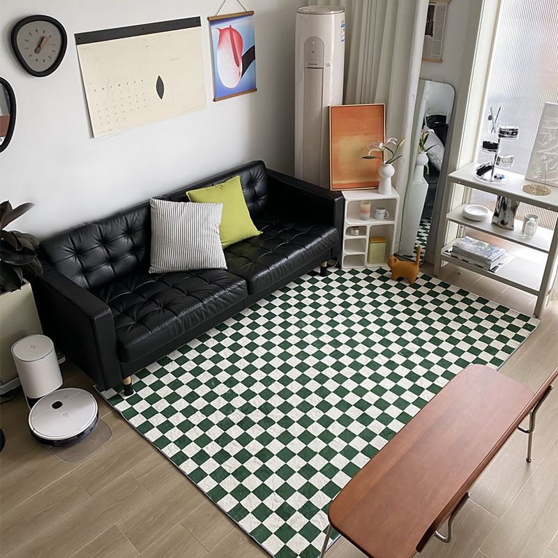 Black Modern Rug Plaid Pattern Polyester Area Rug Anti-Slip Easy Care Rug for Home Decor