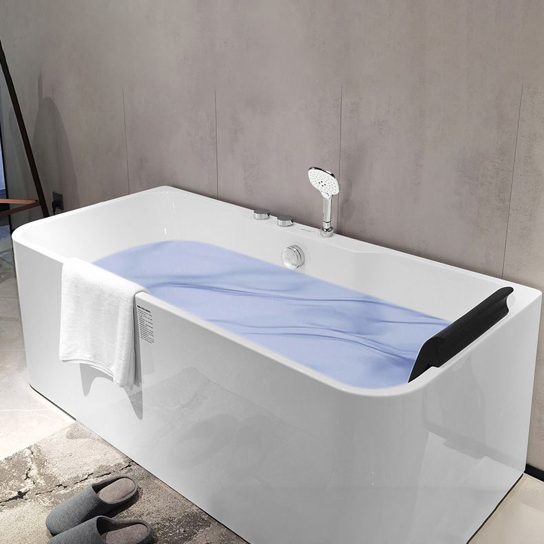 Soaking Acrylic Bathtub Freestanding White Rectangular Back to Wall Bath