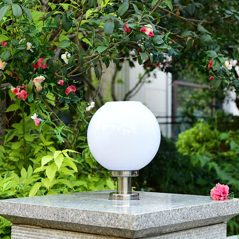 Globe Solar Pillar Lamp Contemporary Metal Outdoor Waterproof Light