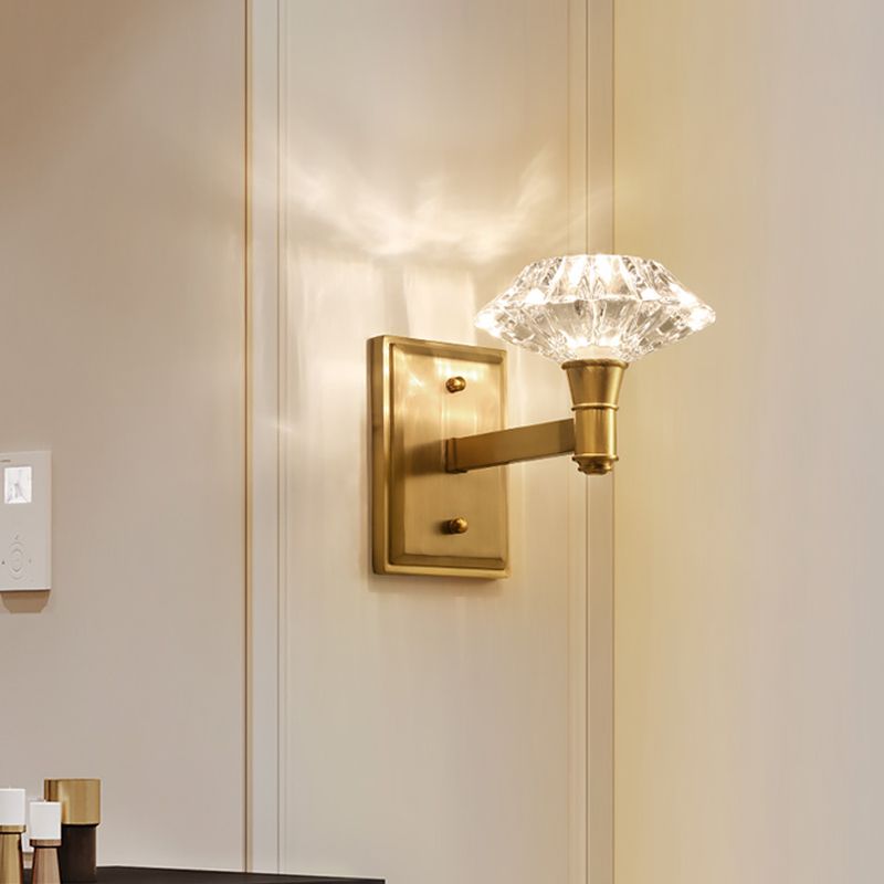 Mussel Wall Mounted Lighting Simplicity Clear Crystal 1/2-Light Doorway Wall Lamp with Clean-Lined Arm in Brass