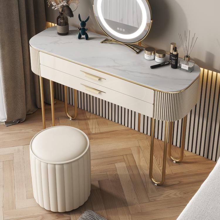 Beige Vanity Metal and Engineered Wood Makeup Dressing Table Stool Set
