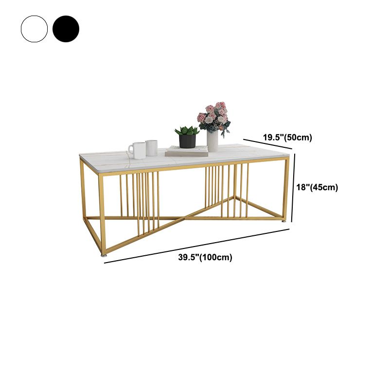 Glam Stone Top Cocktail Table with Golden Iron Cross Base in Rectangle