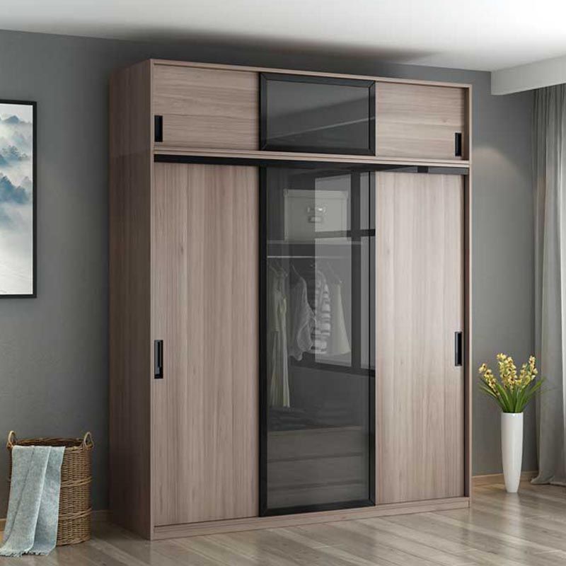 Glass and Engineered Wood Wardrobe Closet White Wardrobe Cabinet