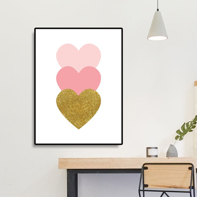 Loving Heart Wall Art Decorative Minimalist for Kids Bedroom Canvas Print in Pink