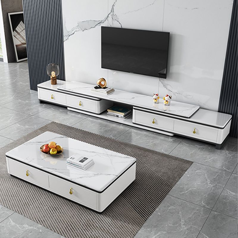 Stone Rectangular Coffee Table with Drawers 15.75" H 1 Single Cocktail Table