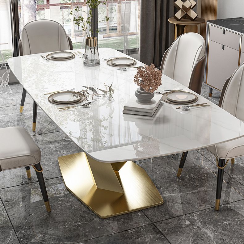 Glam Dinette Set 1/2/5/7 Pieces Rectangle White Sintered Stone Top Dining Table Set