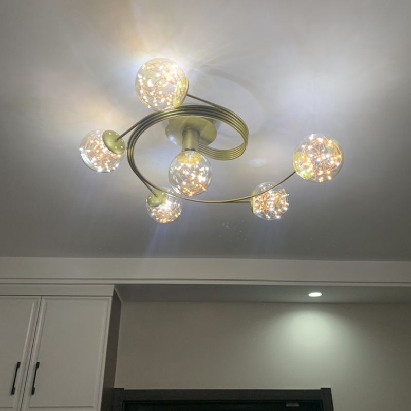 Metal Ball Shade Flush Ceiling Light Modern Style Multi Lights Flush Mount Fixture in Gold