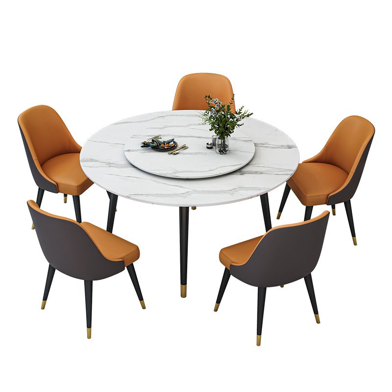 Glam Iron Dinette Set 1/4/5/6/7 Pieces Round White Sintered Stone Top Dining Table Set