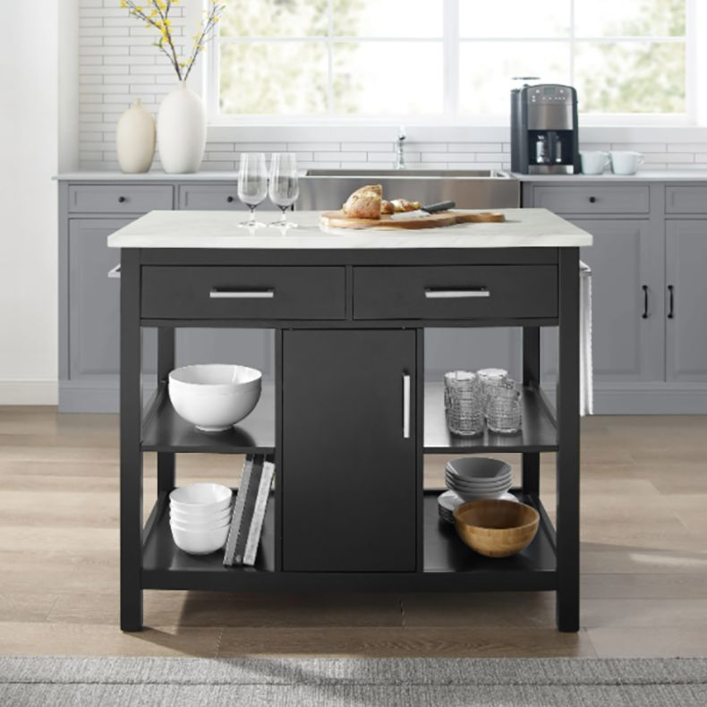 Modern Stationary Island Table Rectangular Wood Kitchen Island Table