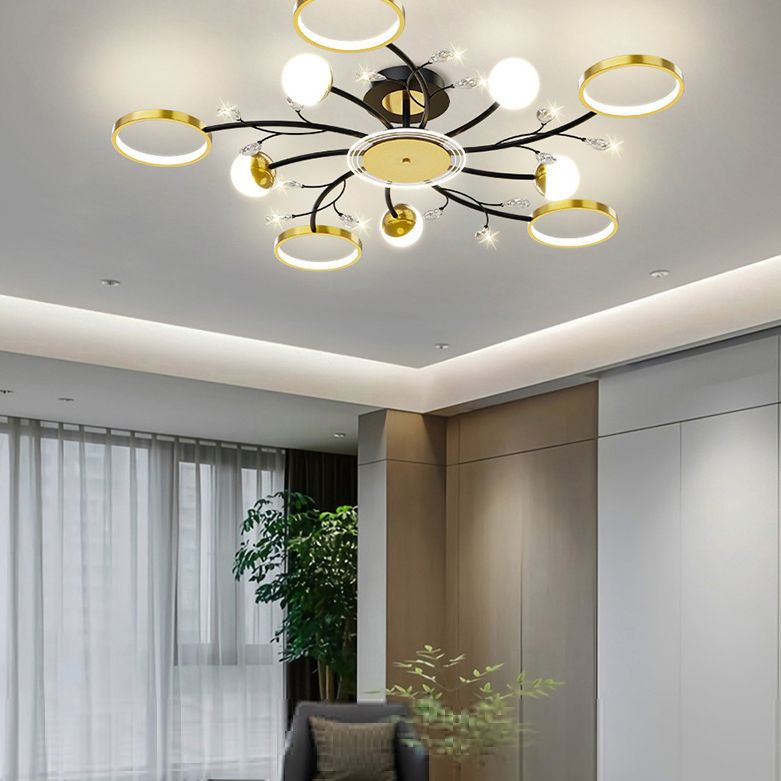 Acrylschatten-LED-Halbfluschenhalterung in moderner Einfachheit Metall Sputnik Deckenlicht in Schwarz und Gold