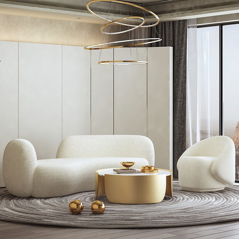 Recessed Arm Curved Sofa for Apartment Beige Contemporary Sofa