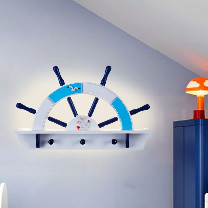 Acrylic Half-Rudder Wall Light Boys Bedroom Nautical Style Wall Lamp in Sky Blue