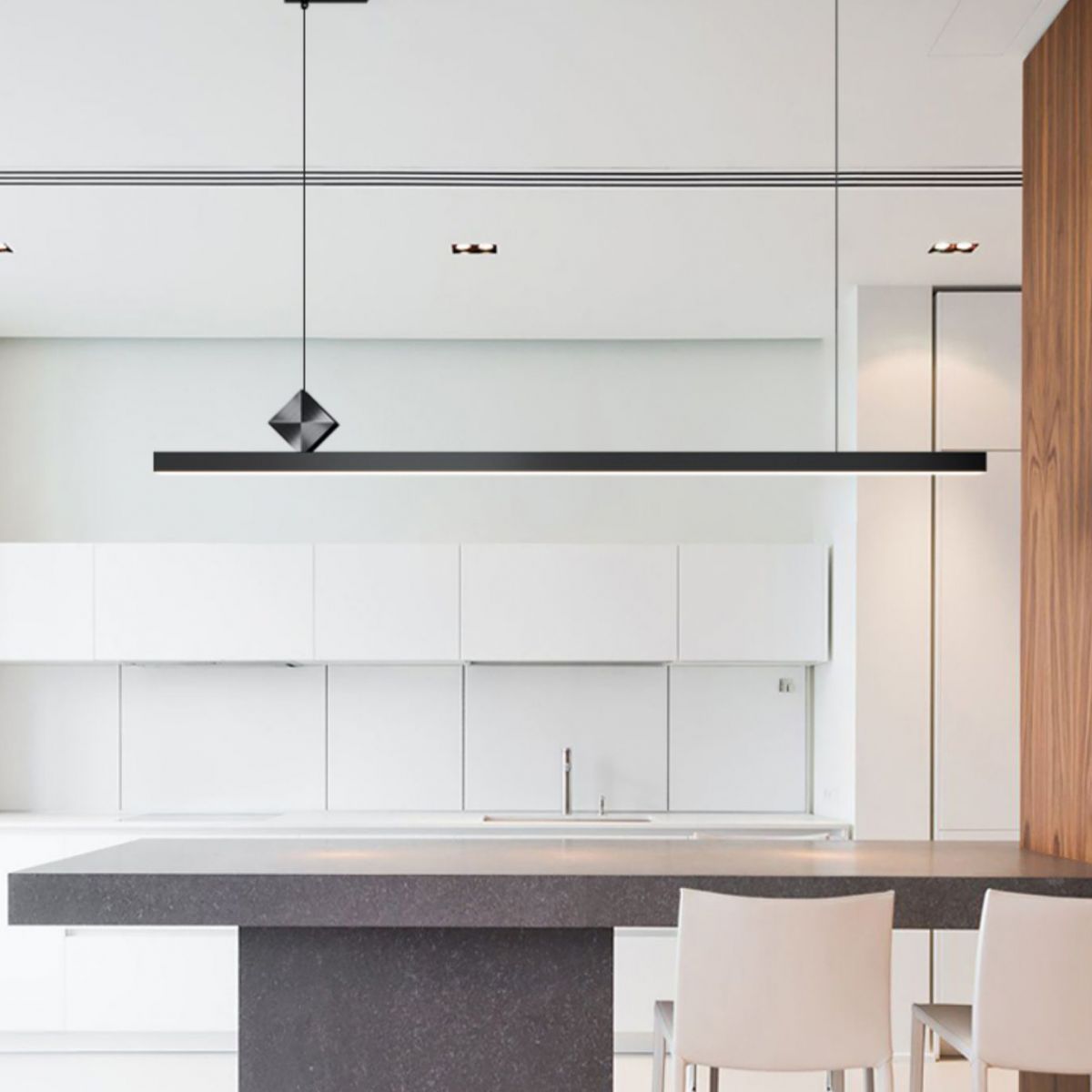 Black Linear LED Island Chandelier Lights Metal Modern Hanging Lamp for Dining Room