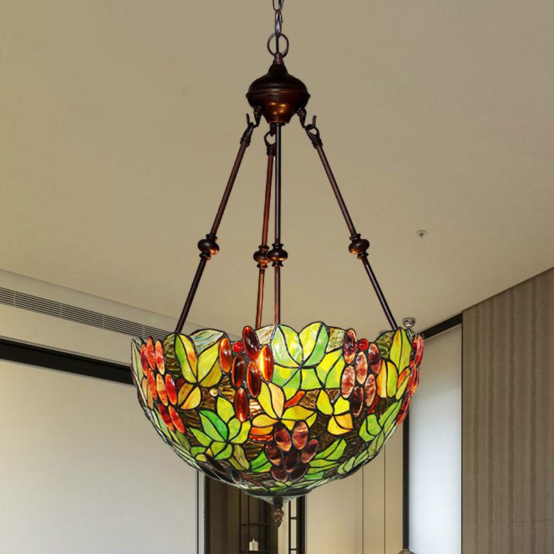 2/3 lumières lustre lustre victorien Green Plafond Pendant Light avec une teinte de vitrail en dôme