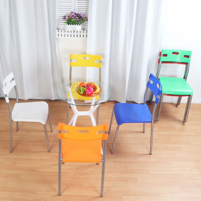 Silla de comedor contemporánea, silla lateral de comedor apilable sin brazos de metal con respaldo abierto