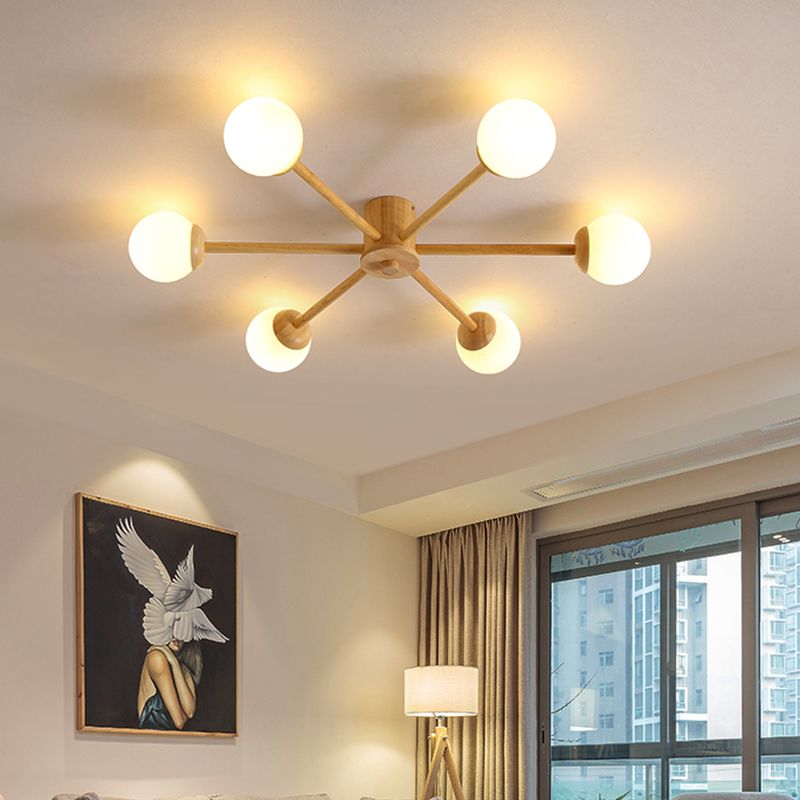 Sputnik Flush Mount Plafond Aménagement en bois de verre à la crème moderne Semi Flush Forh pour le salon