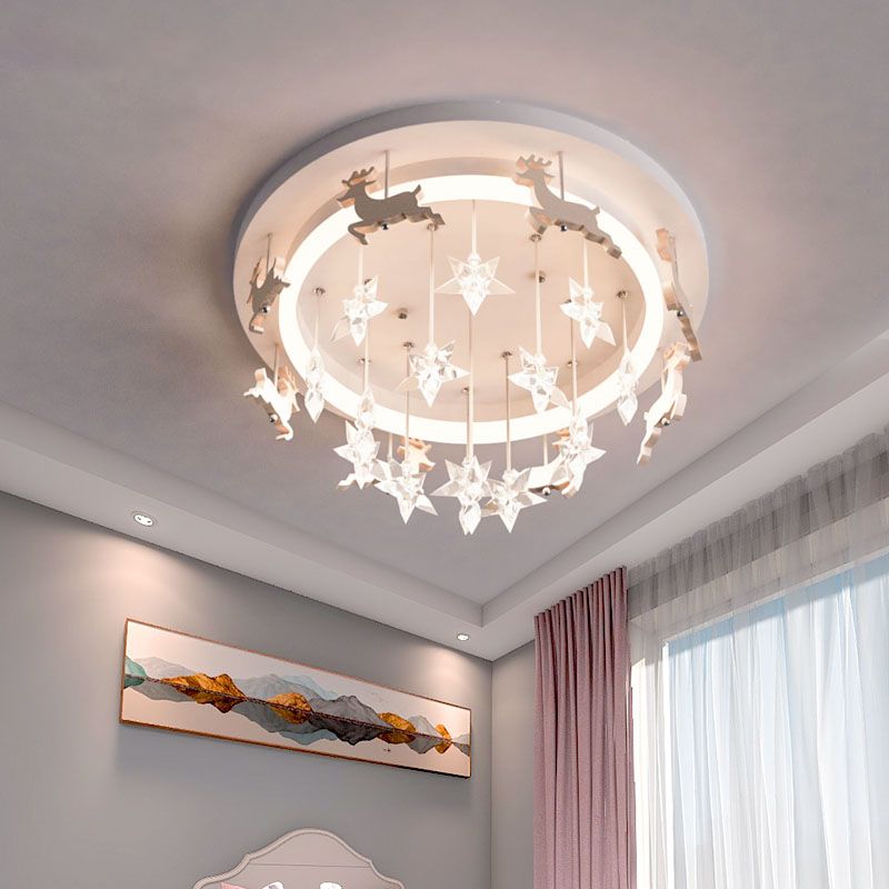 Elk Carousel Acrylic Semi Mount Lighting Kid White LED Ceiling Flush Light in Warm/White Light