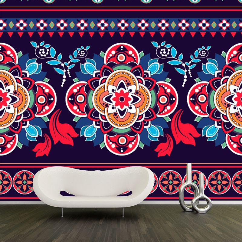 Whole Floral Mural Decal Boho Chic Ethical Blooming Wall Decor in Red-Blue-Green