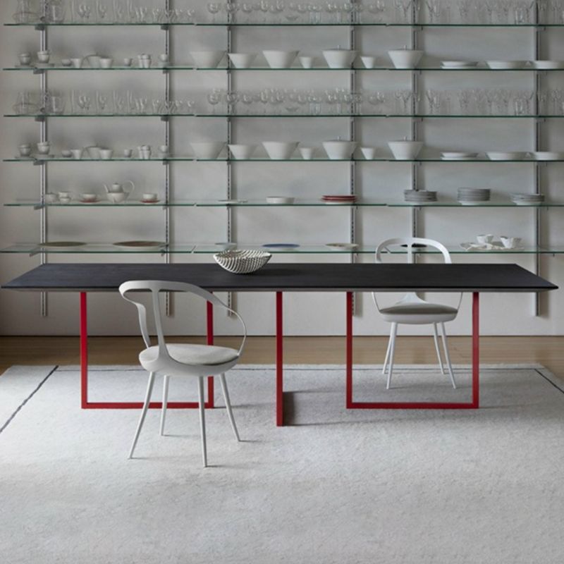 Mesa de comedor de rectángulo industrial de metal mesa de madera maciza para comedor