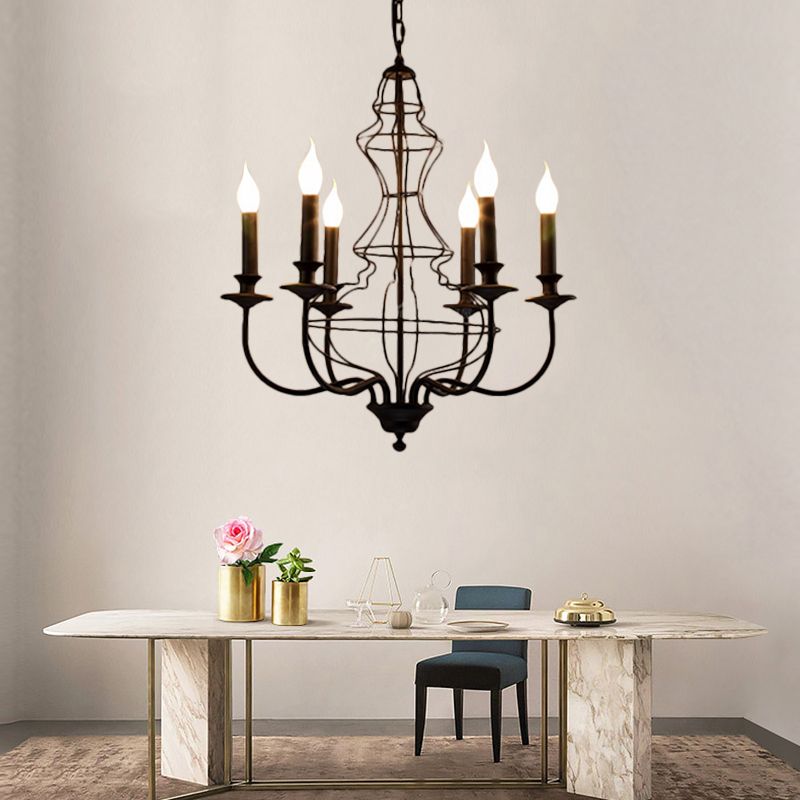 Candle Metal Chandelier Lighting Rustic 6/8 Lights Dining Room Pendant Lighting in Black/Coffee