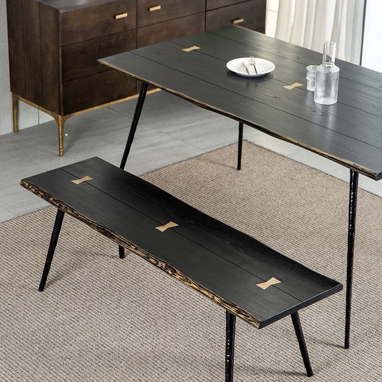 Mesa de comedor rectangular industrial mesa de madera maciza con 4 piernas negras