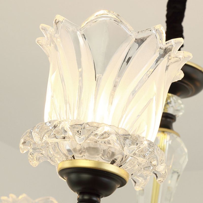 Flower Clear Glass Suspension Chiesa Light Contemporary 6/8/10 Tele Black Hanging Chandelier