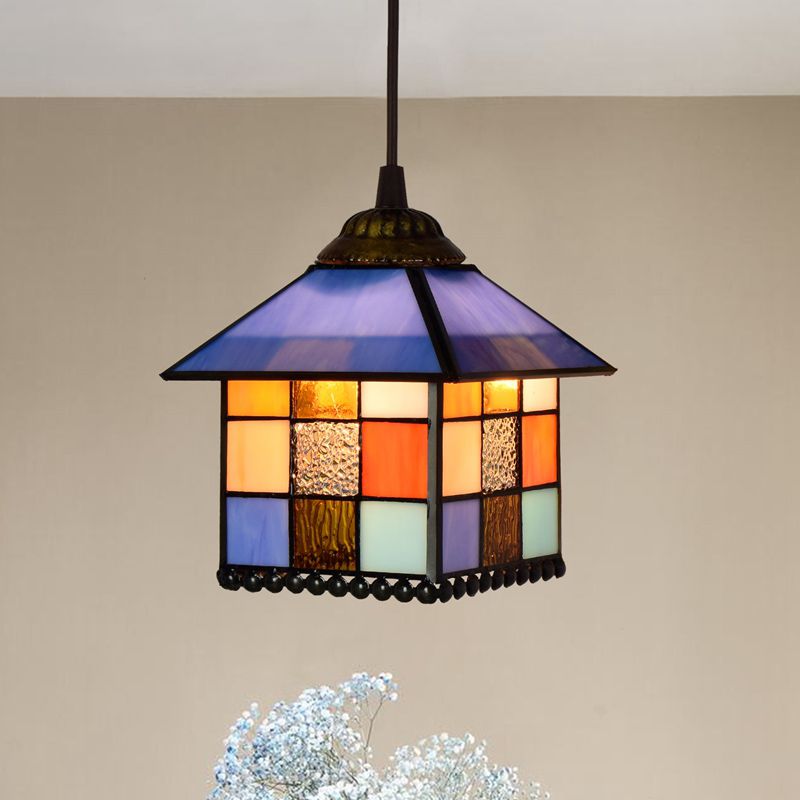 Shaded Pendant Light 1 Bulb Stained Art Glass Tiffany Suspension Light Fixture for Corridor