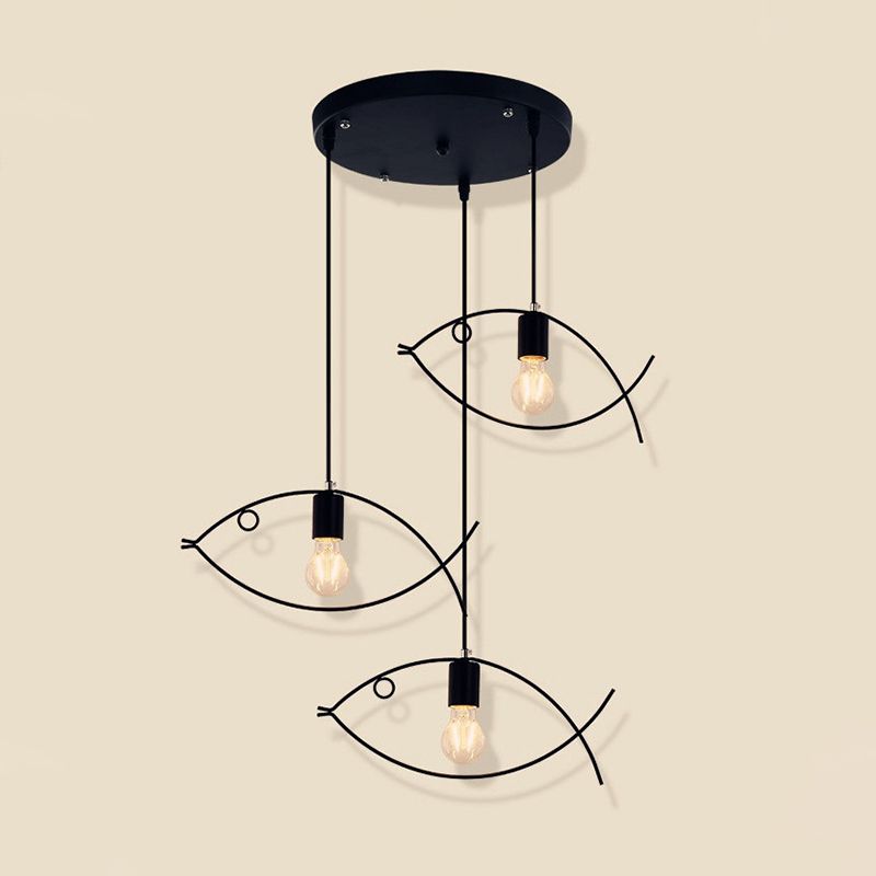Black Fish Shaped Suspension Light Nordic Style Iron 1 Head Dining Room Pendant Ceiling Light