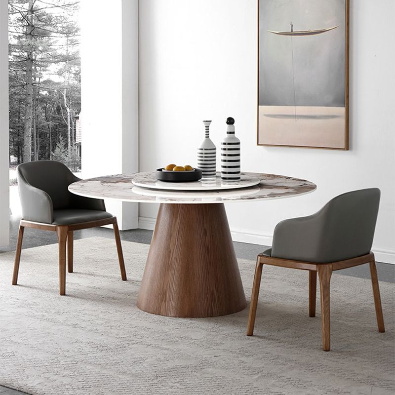 Round Sintered Stone Dining Table Stone Table in White with Pedestal