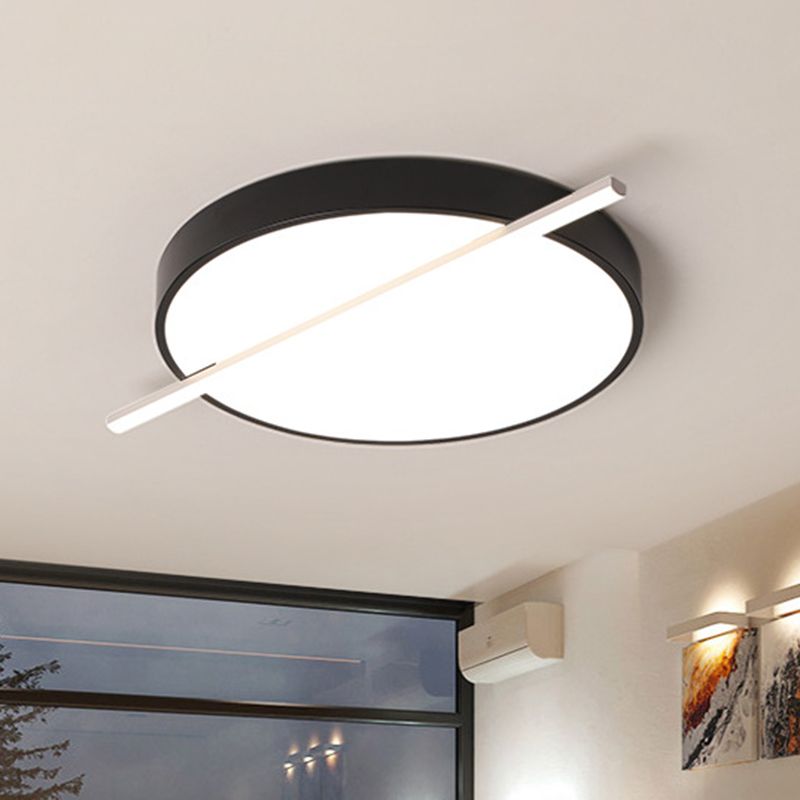 16"/19.5" Dia Drum and Linear Flush Mount Modern Acrylic LED Bedroom Flush Ceiling Light in Black, Warm/White Light