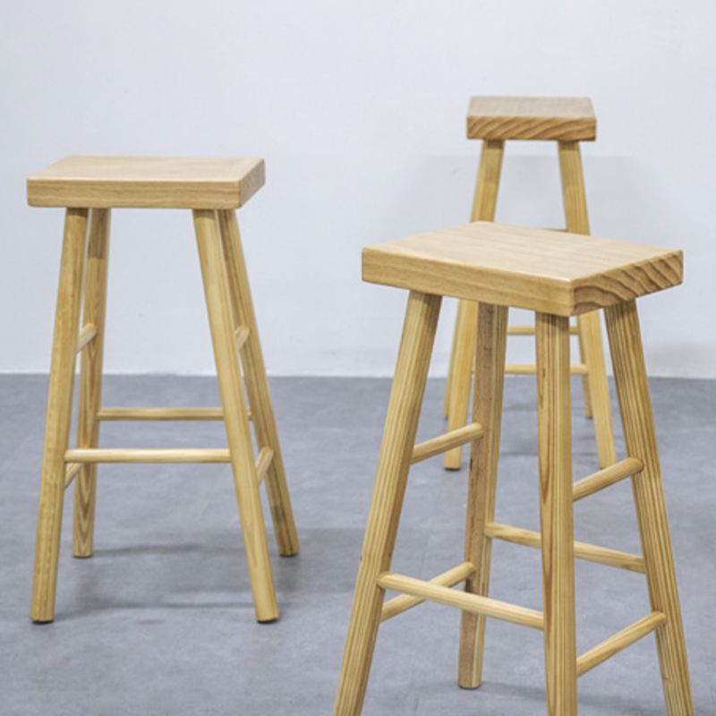 Indoor Rectangle Backless Bar Stool Pine Solid Wood Bar Stool in Natural