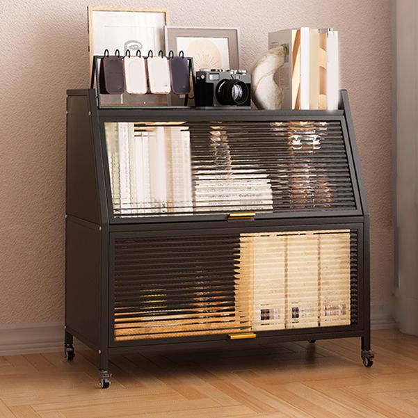 Closed Back Steel Bookcase Standard Glam Bookshelf with Doors