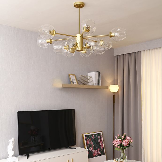 Starburst Chandelier Light Fixture Modern-Style Glass Living Room Ceiling Chandelier in Gold